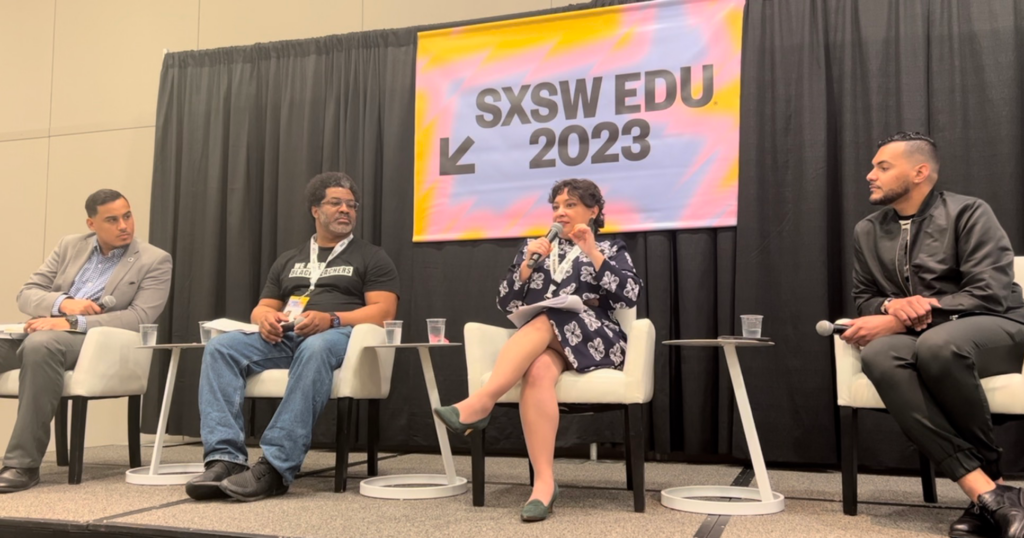 Four people sit on a stage at South by Southwest EDU.