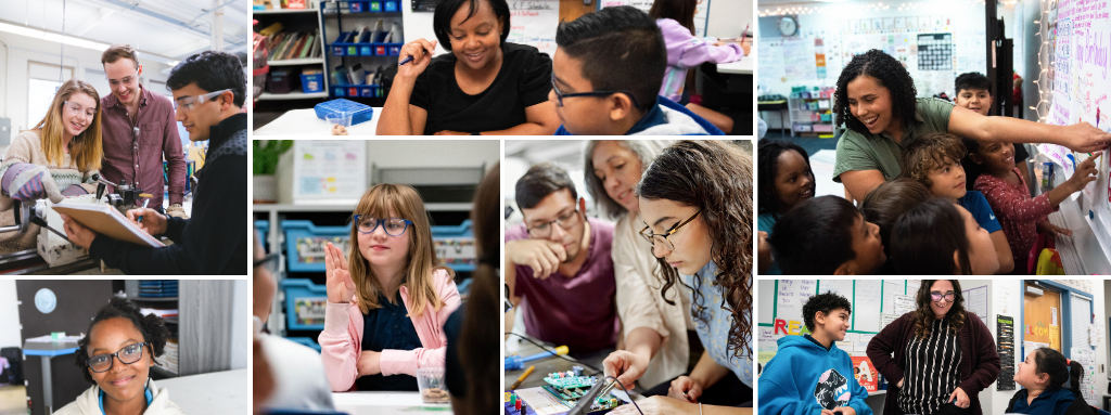 Collage of images of students and teachers in the classroom.