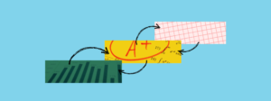 Graphic image with 3 collage overlays showing the connection between visual elements