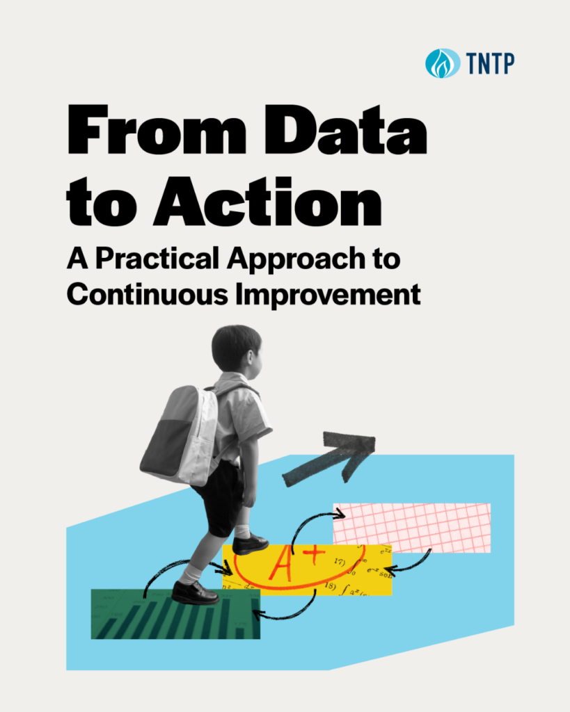 Graphic cover with the words "From Data to Action" printed over a collaged image of a child walking away